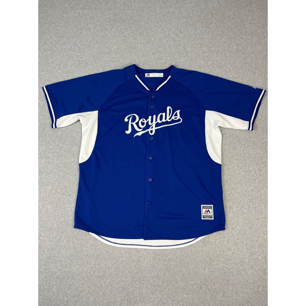 Kansas City Royals Baseball Jersey Mens XL Blue White Button Up Majestic